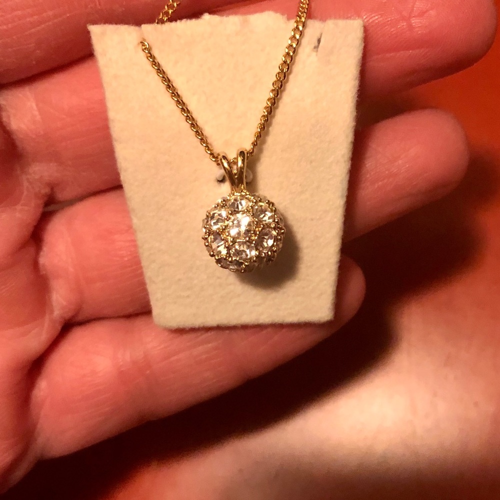 CZ Gold Tone Ball Pendant on 18” Chain